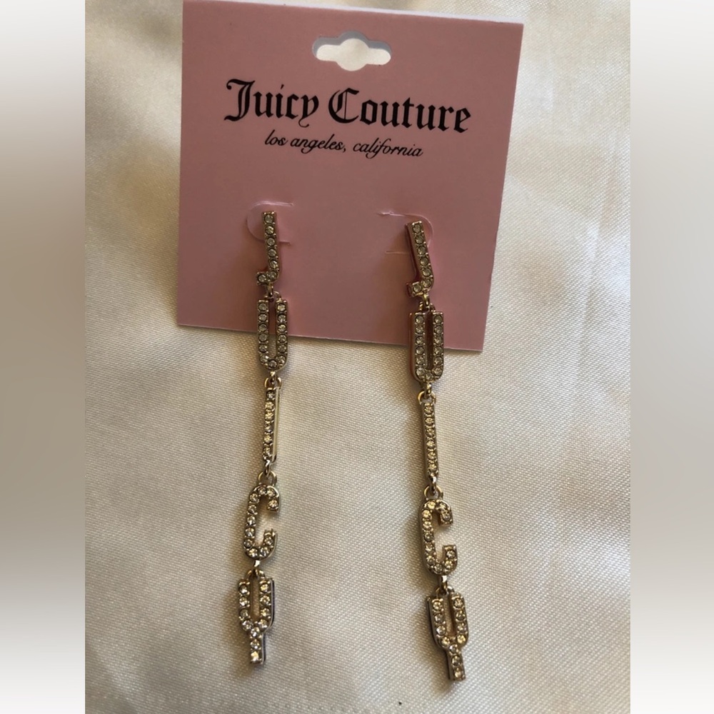 Juicy Couture Gold Tone & Rainbow Enamel Juicy Drop Earrings Crystal Accent NWT